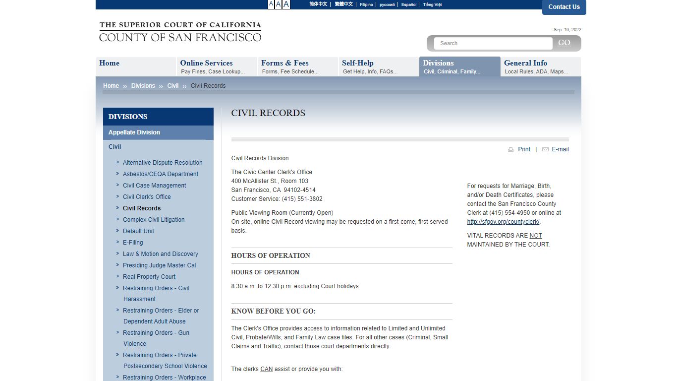 Civil Records | Superior Court of California - County of San Francisco